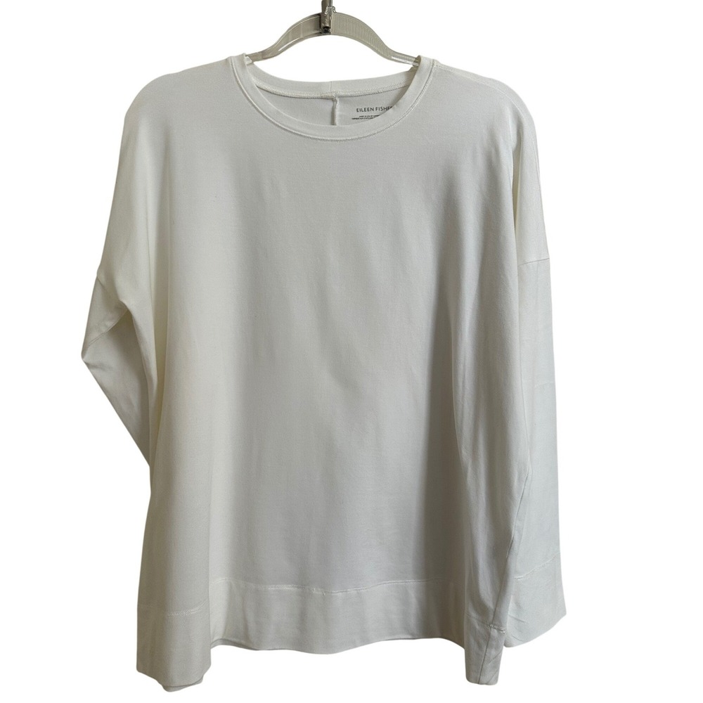 Eileen Fisher White Organic Cotton Spandex Long Sleeve Sweatshirt Top Size M
